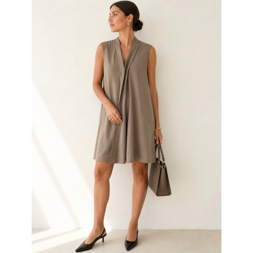 CALVIN KLEIN x Francisco Costa Brown Midi Dress 90s Minimalist Quiet Luxury 10